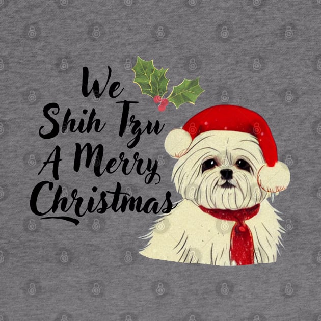 Funny Shih Tzu A Merry Christmas Crusty White Dog Malshi Puppy by Mochabonk